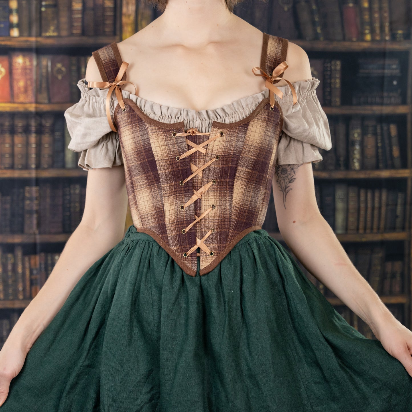Handmade Brown Plaid Corset