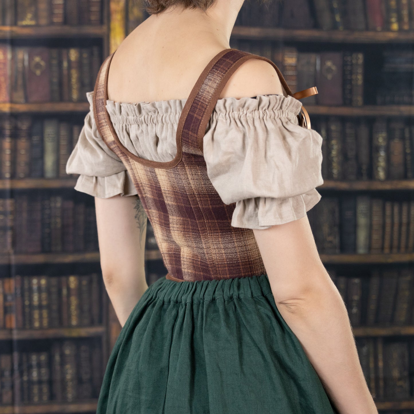 Handmade Brown Plaid Corset