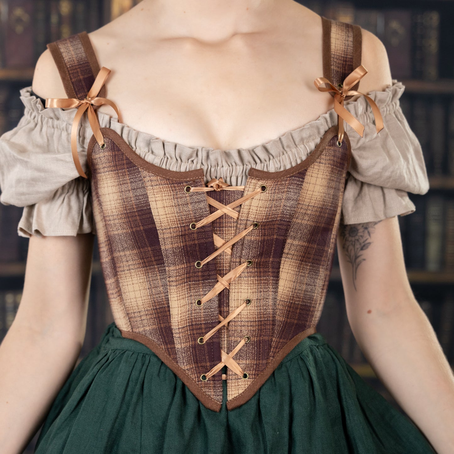 Handmade Brown Plaid Corset