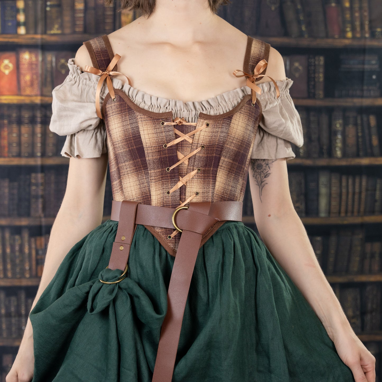 Handmade Brown Plaid Corset