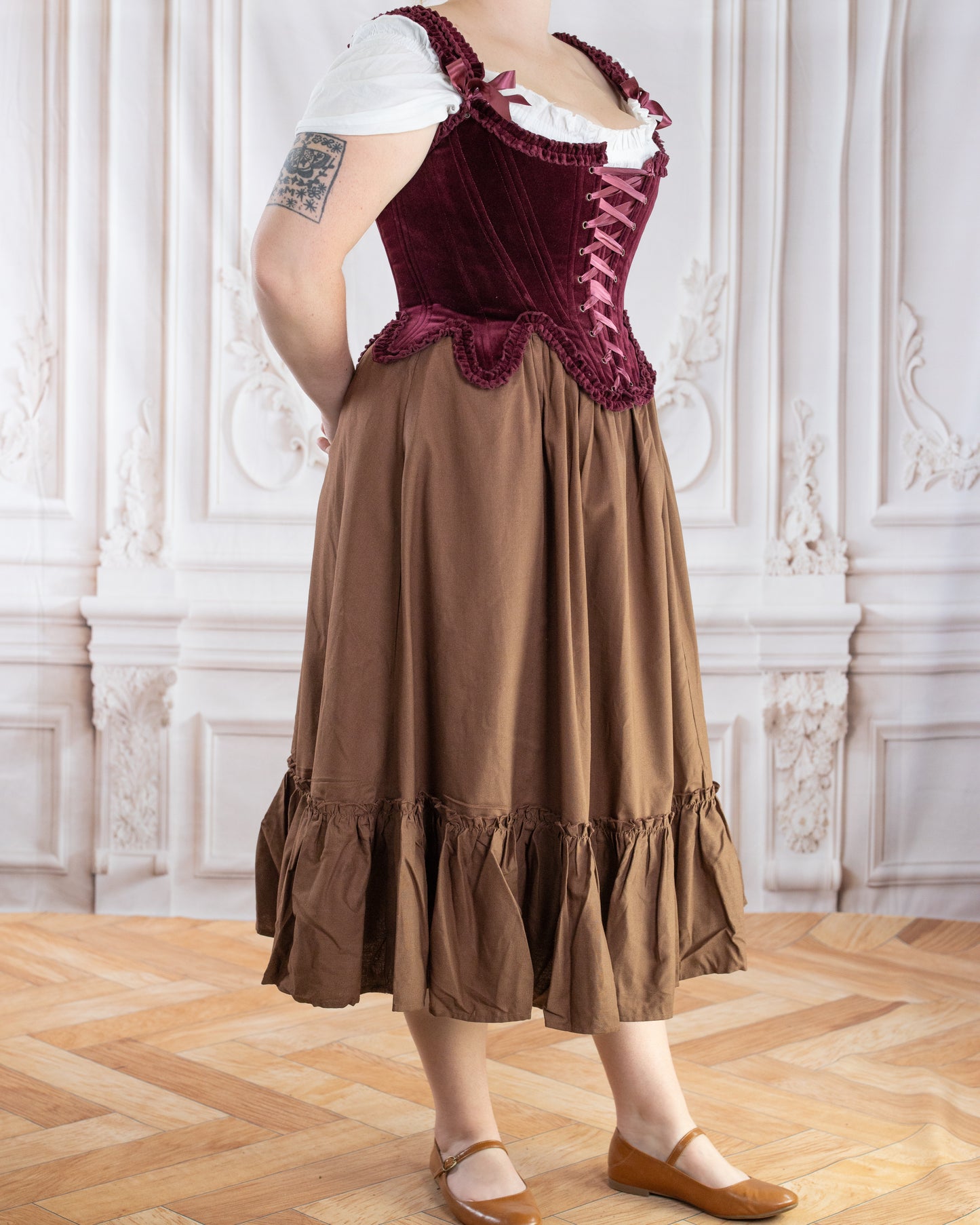 Brown Linen Ruffle Skirt