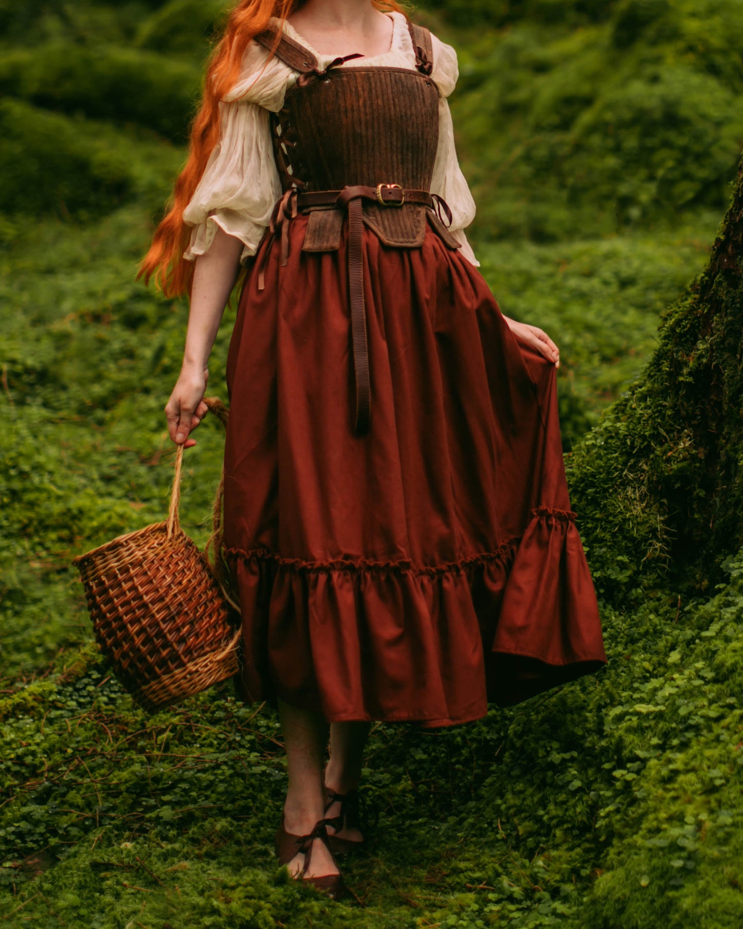 Rust Linen Midi Skirt