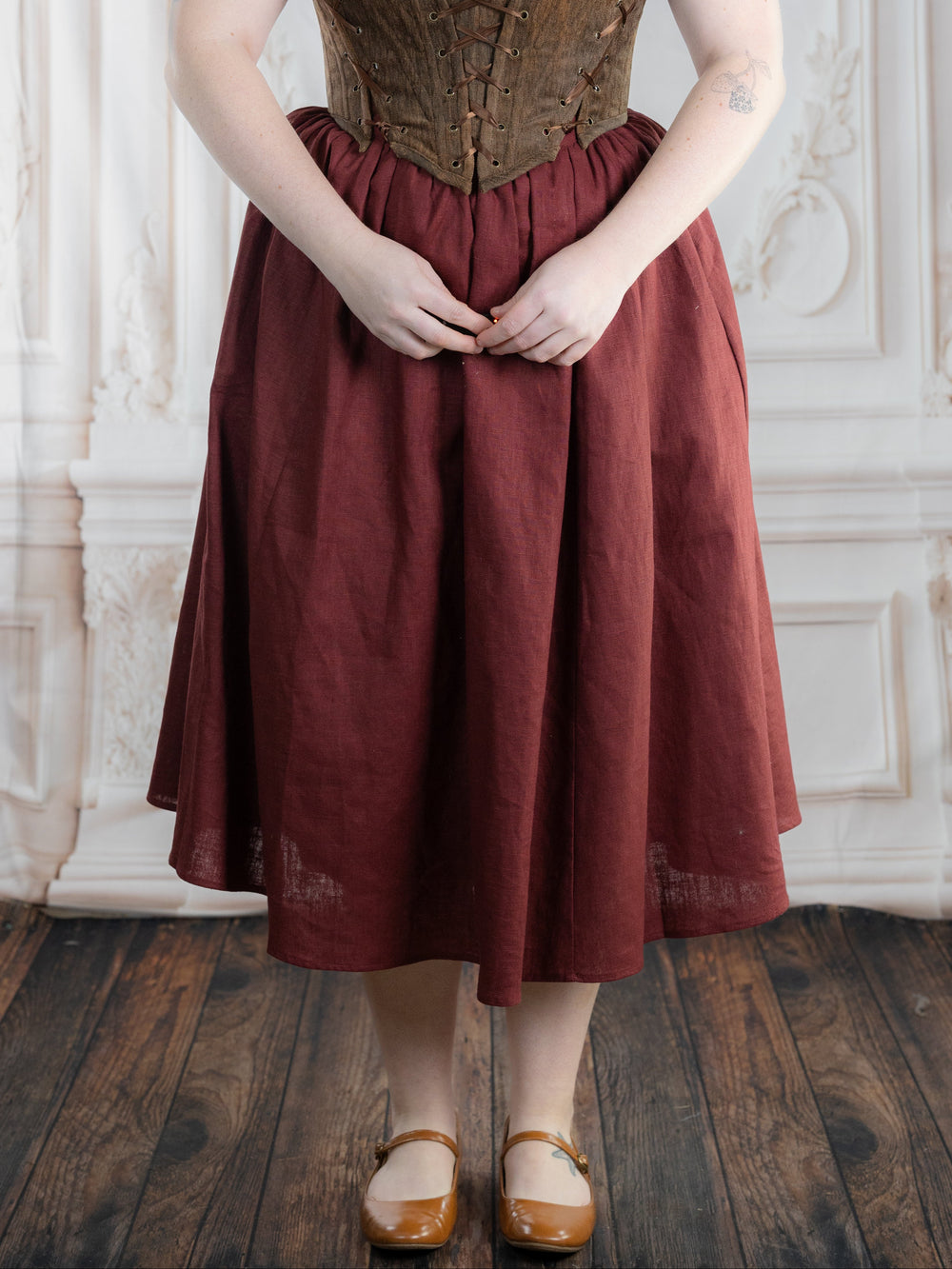 Burgundy Ramie Midi Skirt