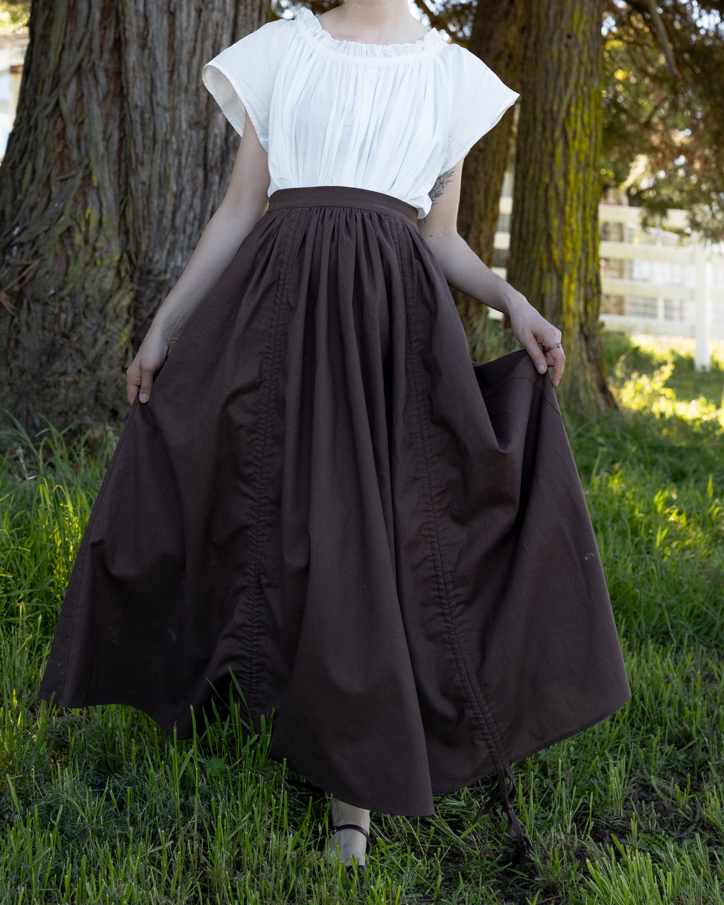 Brown Cinching Maxi Skirt
