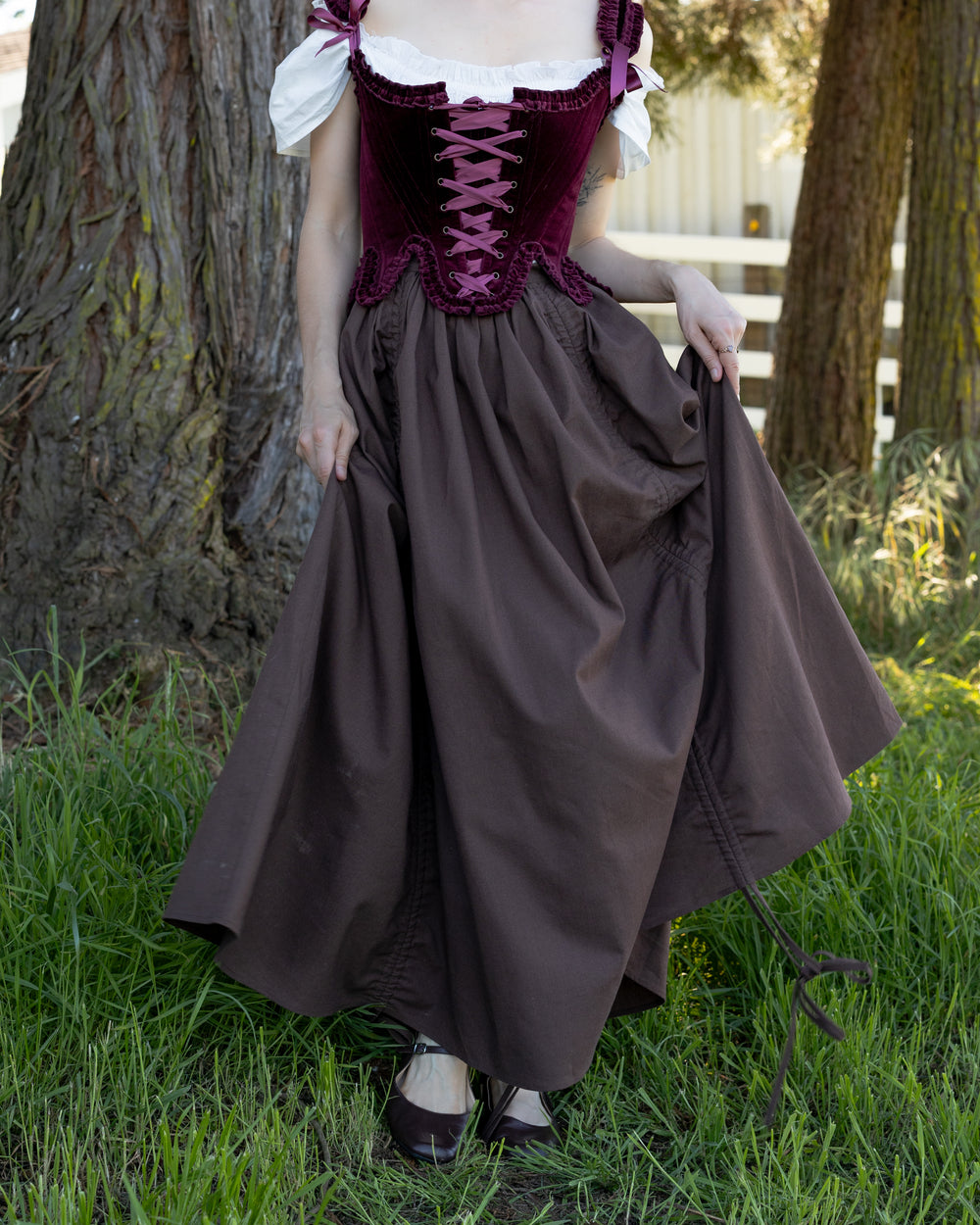 Brown Cinching Maxi Skirt