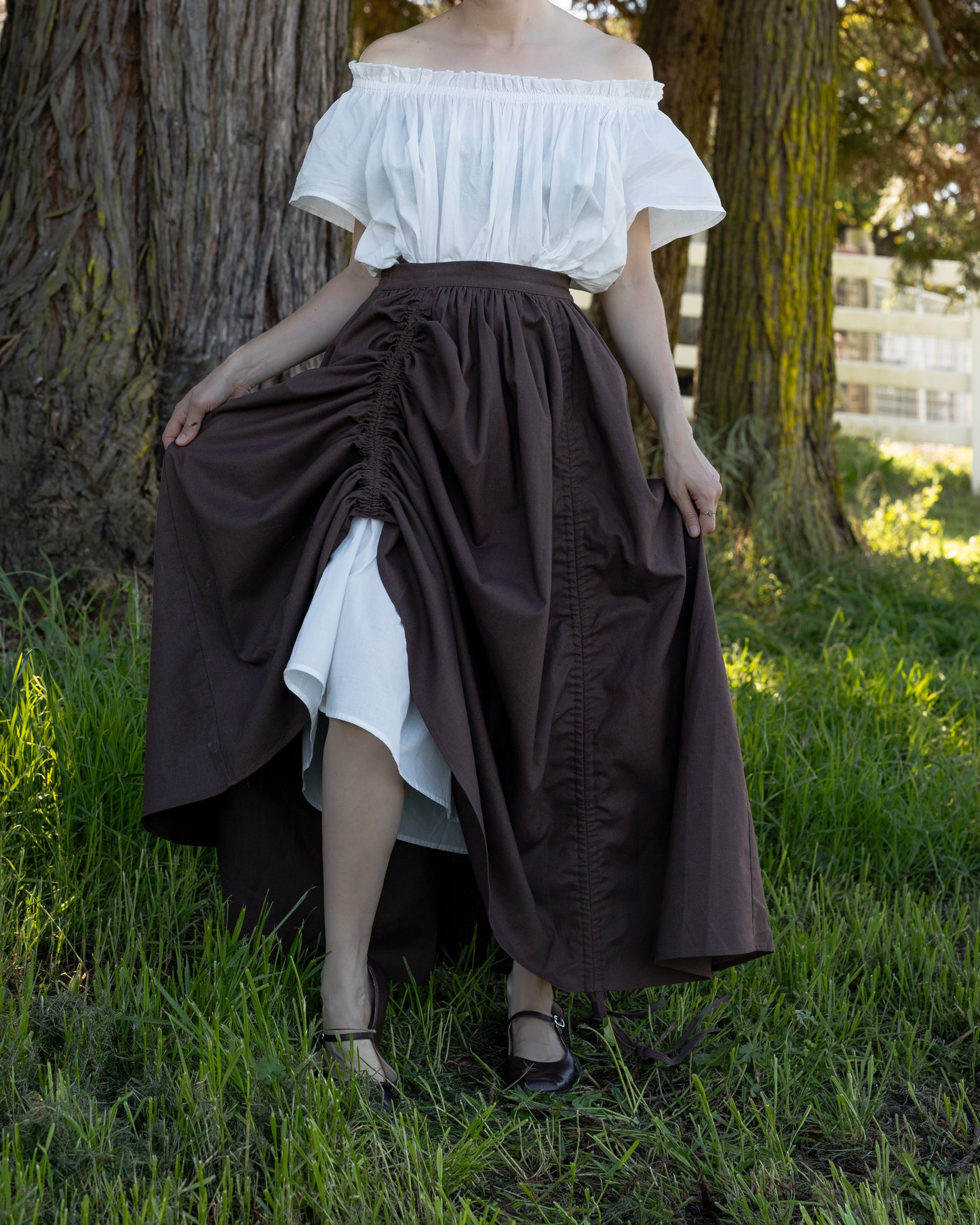 Brown Cinching Maxi Skirt