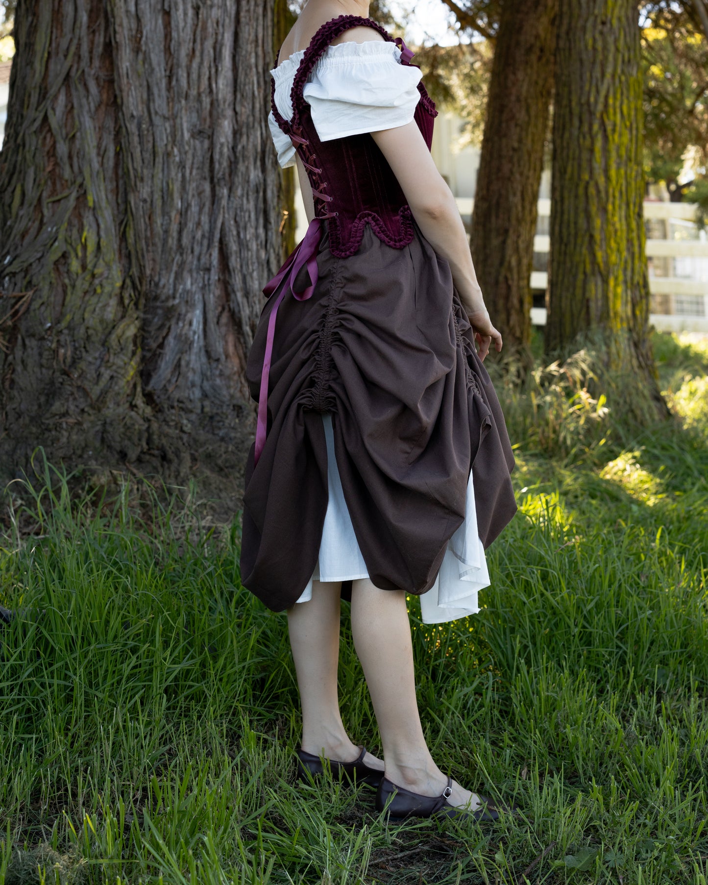 Brown Cinching Maxi Skirt