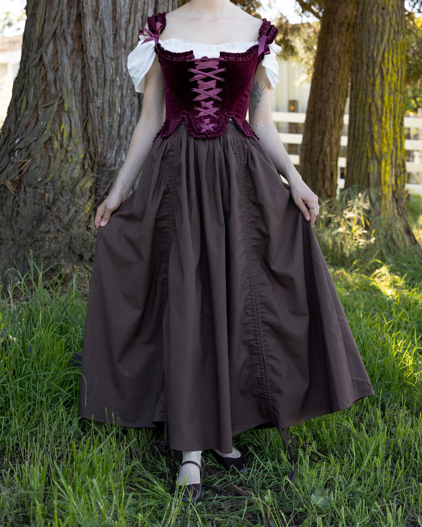 Brown Cinching Maxi Skirt