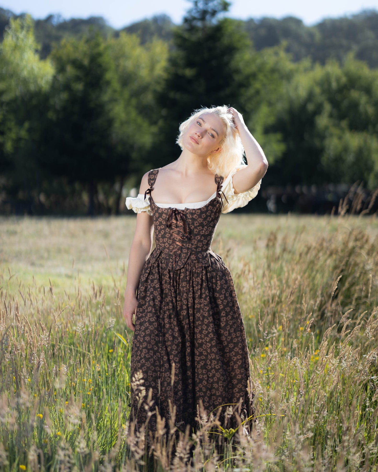 Brown Ditsy Floral 18th Century Stays