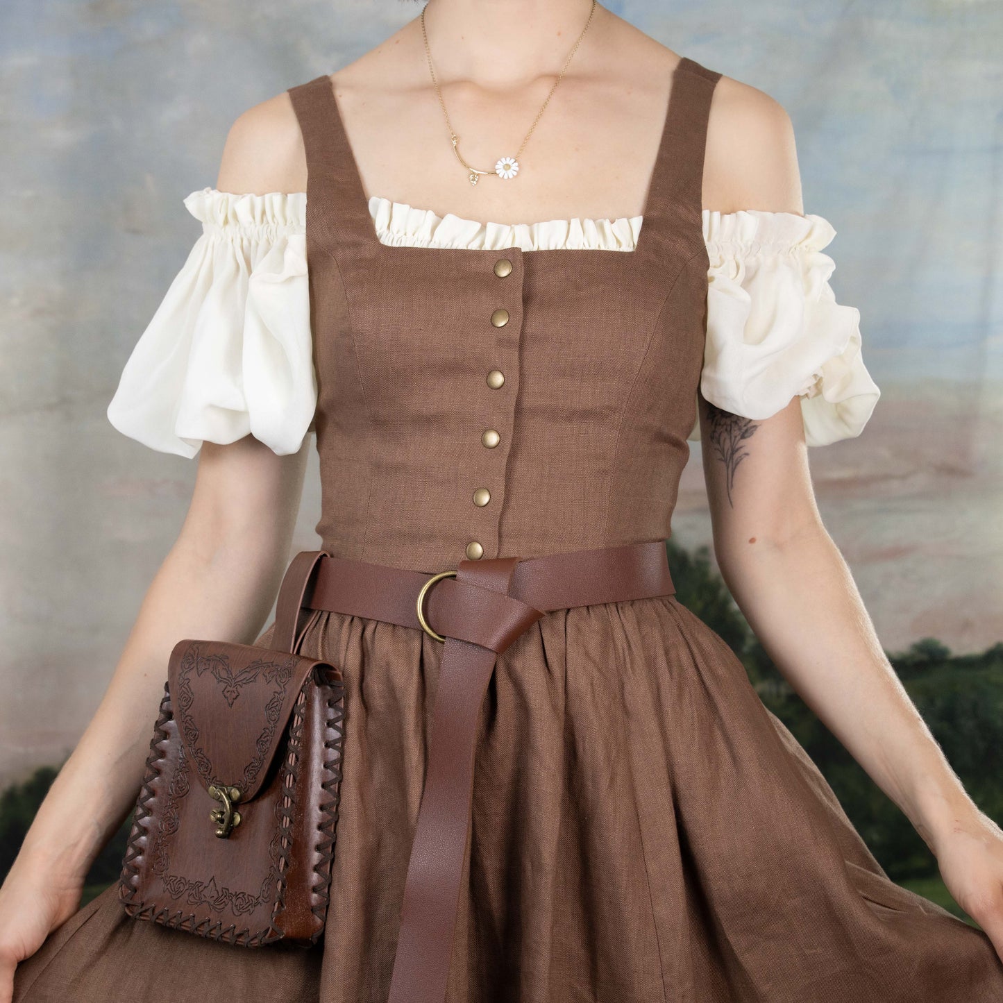 Brown Linen Dirndl Top