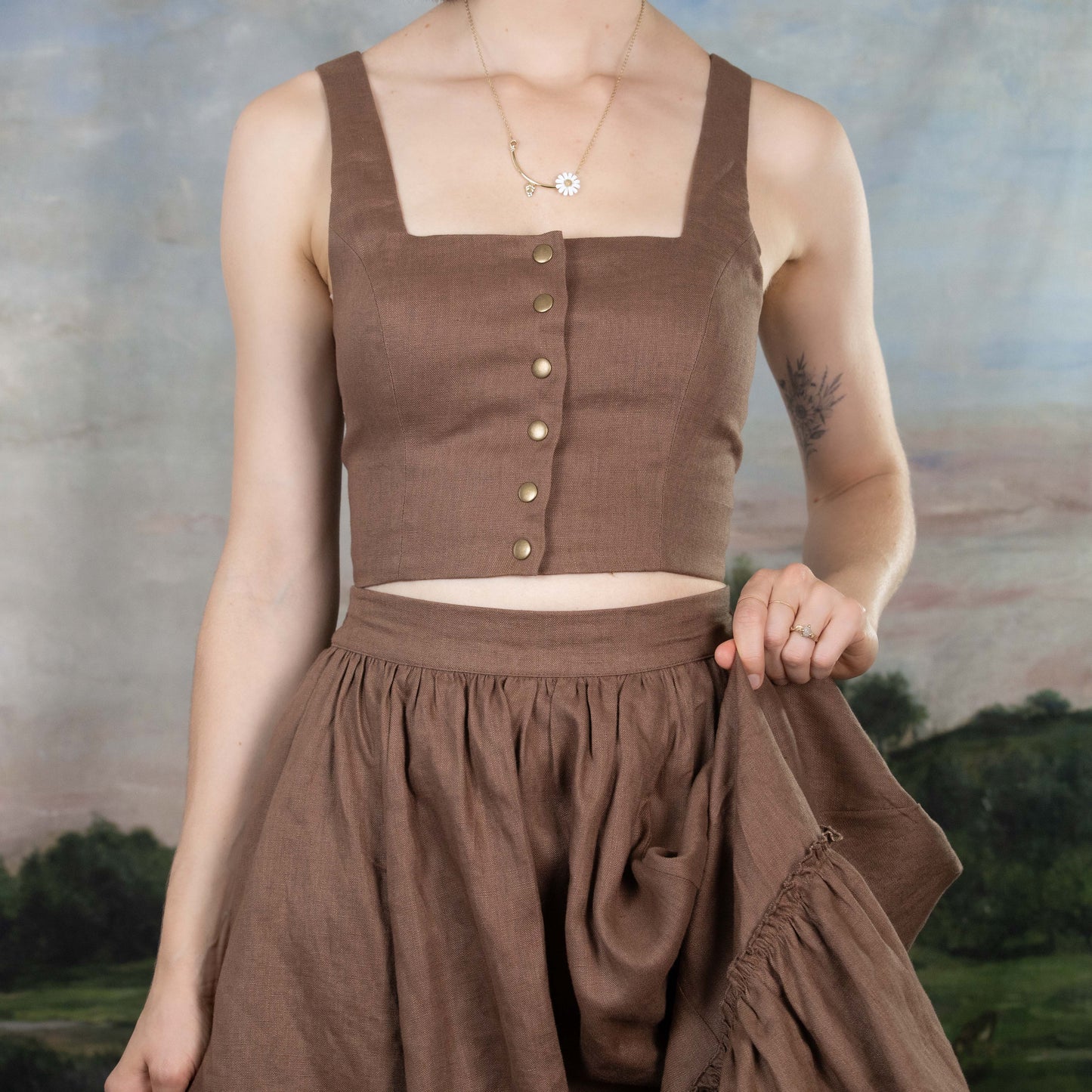 Brown Linen Dirndl Top