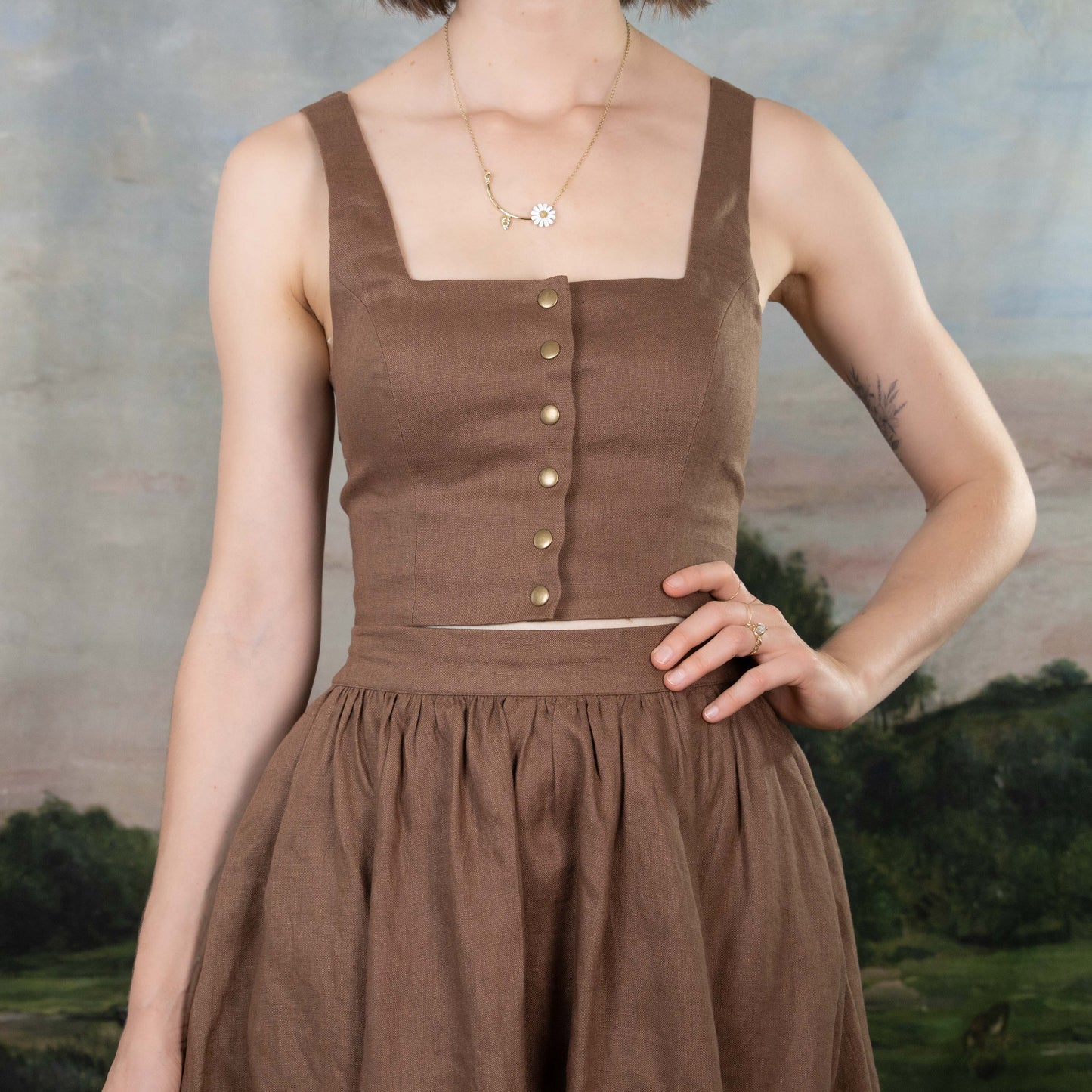 Brown Linen Dirndl Top