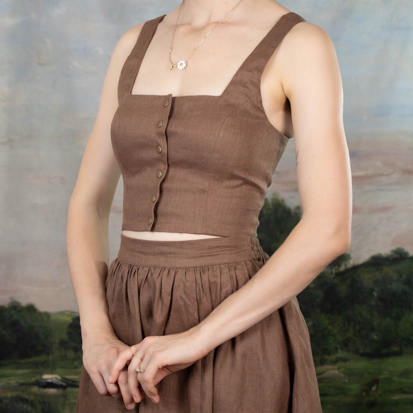 Brown Linen Dirndl Top