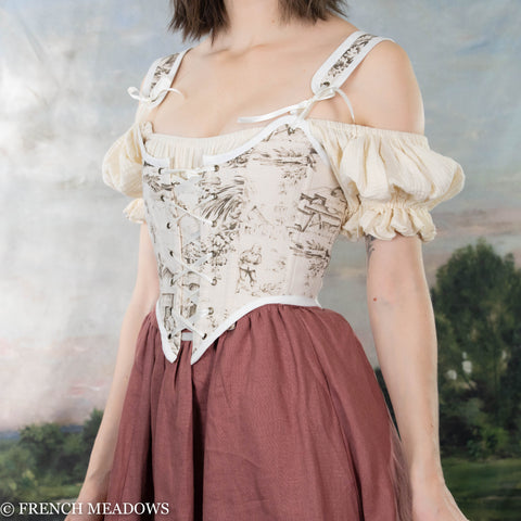 Handmade Ivory and Brown Toile Renaissance Bodice