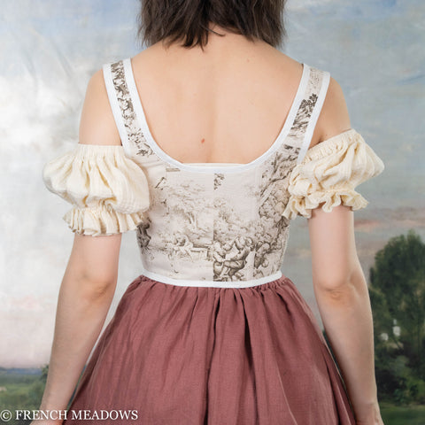 Handmade Ivory and Brown Toile Renaissance Bodice