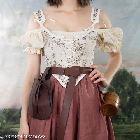 Handmade Ivory and Brown Toile Renaissance Bodice