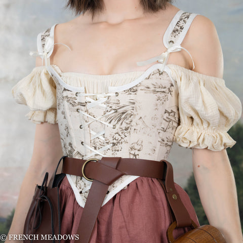 Handmade Ivory and Brown Toile Renaissance Bodice