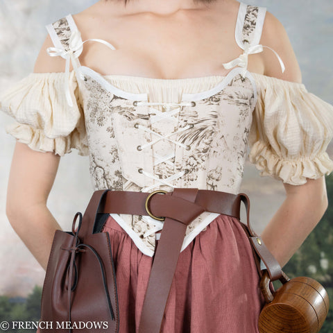 Handmade Ivory and Brown Toile Renaissance Bodice