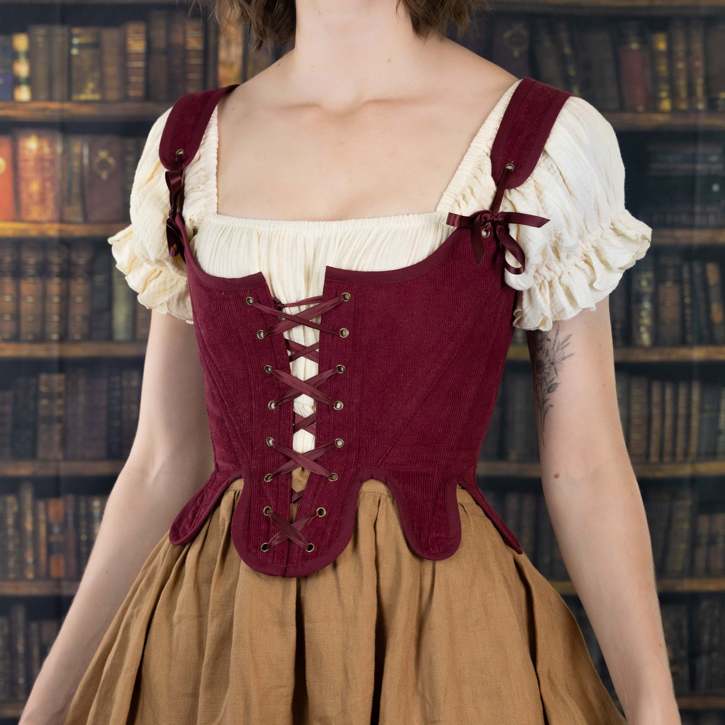 Handmade Burgundy Corduroy 18th Century Corset