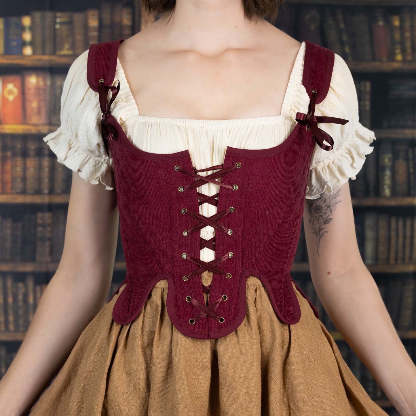Handmade Burgundy Corduroy 18th Century Corset