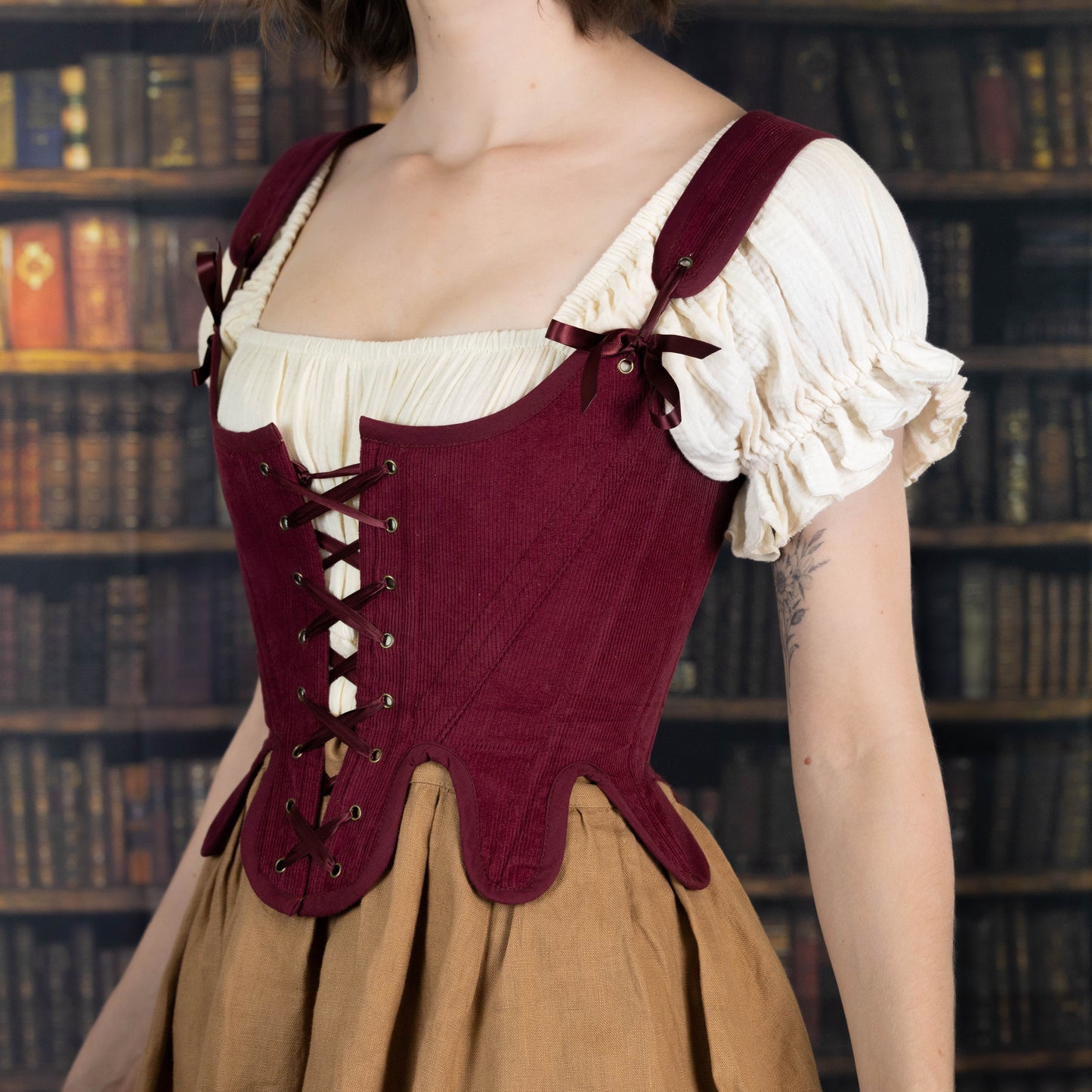 Handmade Burgundy Corduroy 18th Century Corset