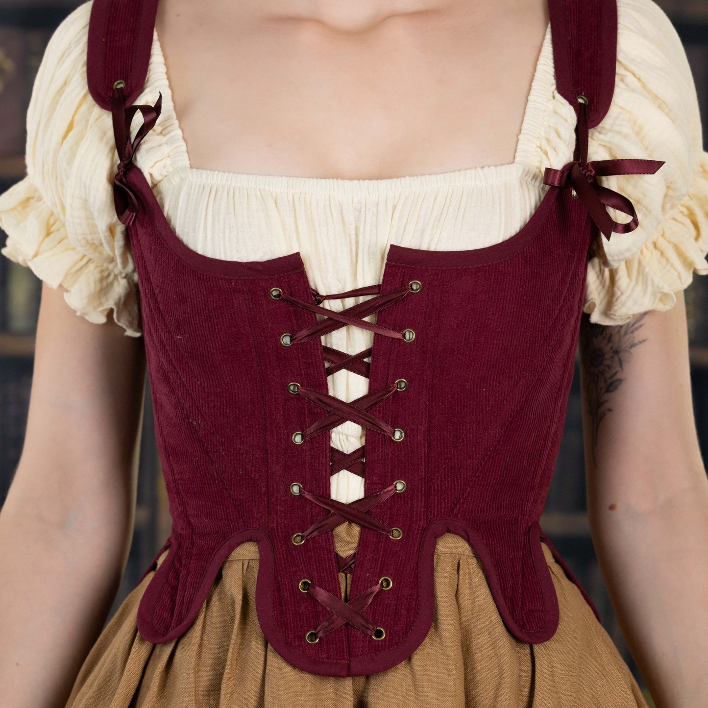 Handmade Burgundy Corduroy 18th Century Corset