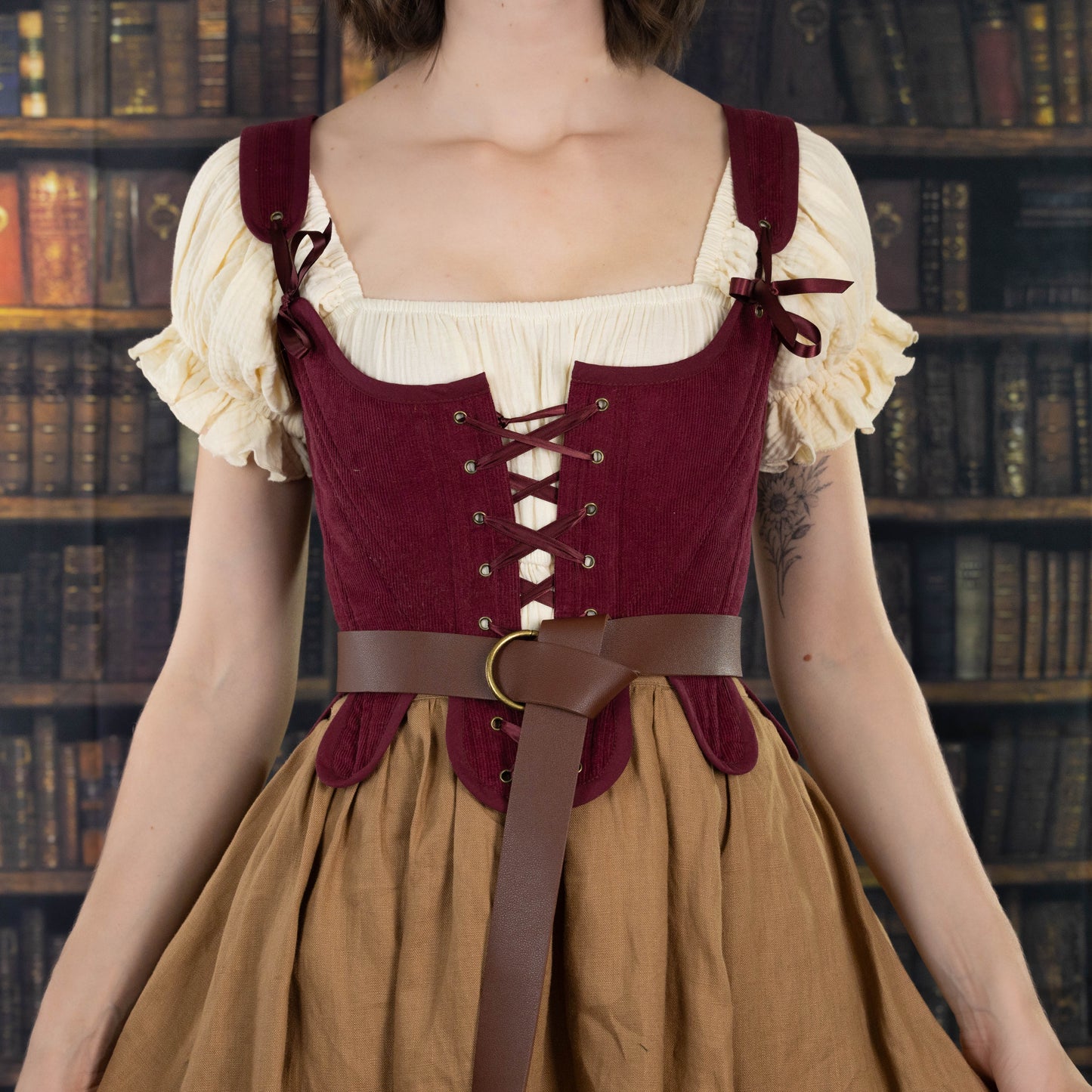 Handmade Burgundy Corduroy 18th Century Corset