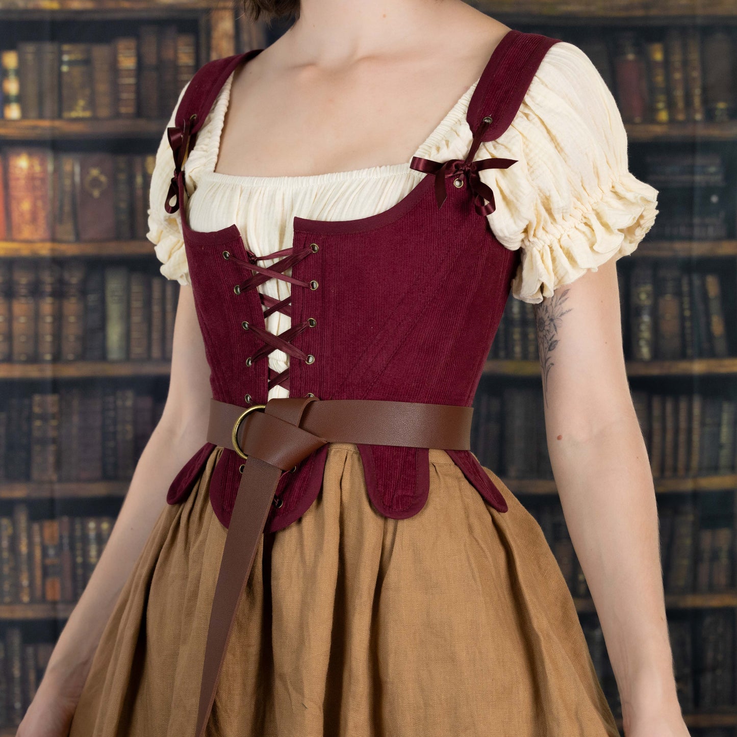 Handmade Burgundy Corduroy 18th Century Corset