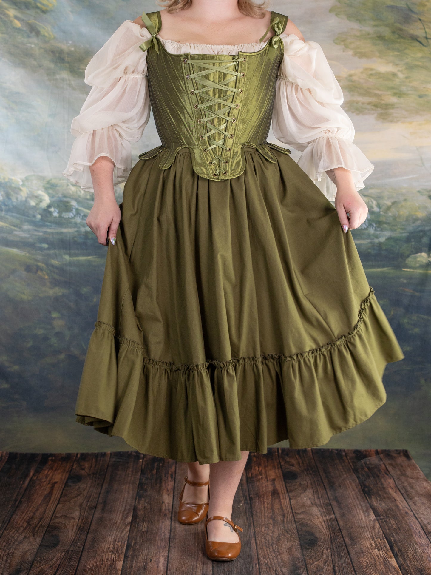 Chartreuse Satin 18th Century Stays