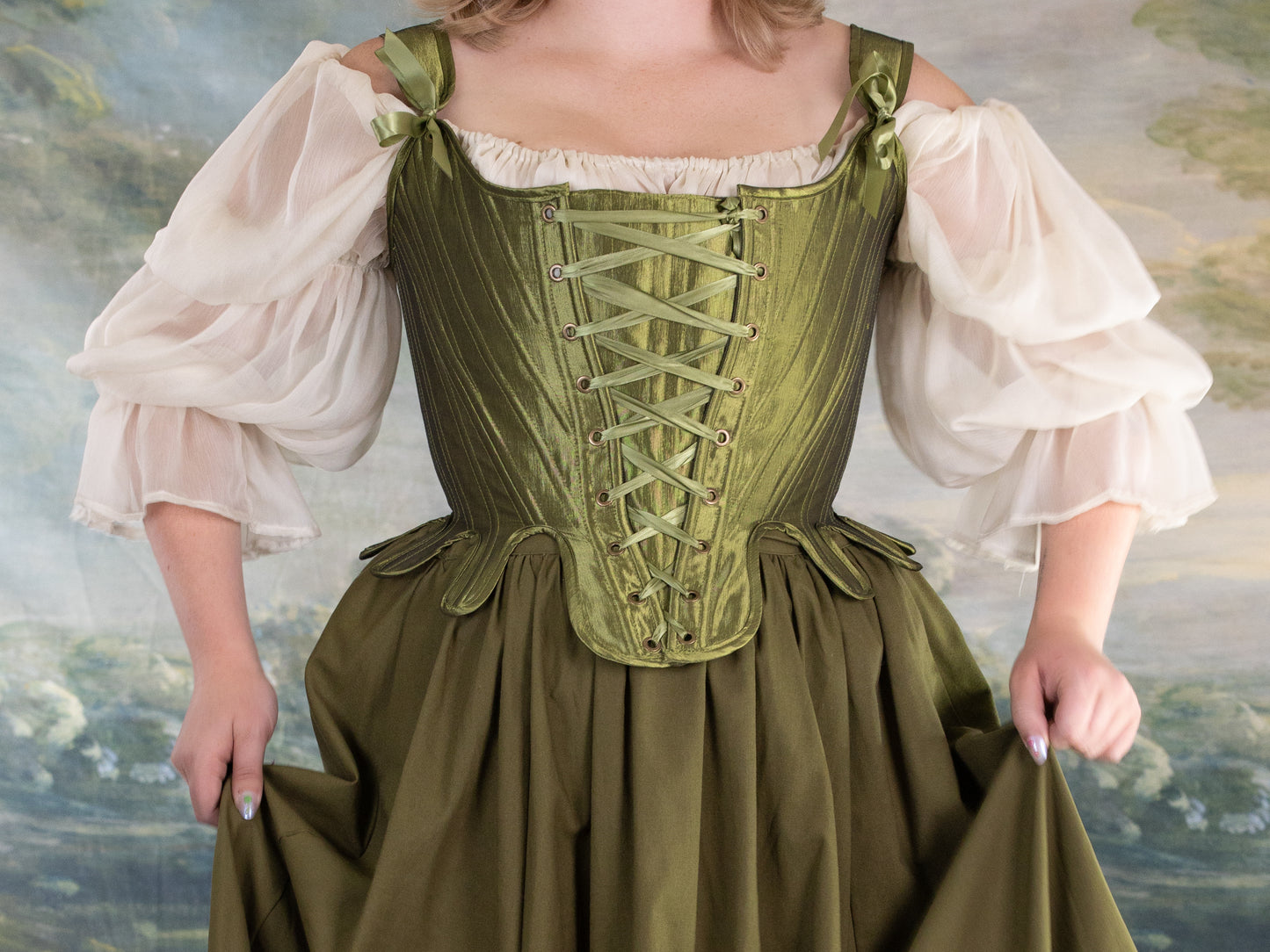 Chartreuse Satin 18th Century Stays