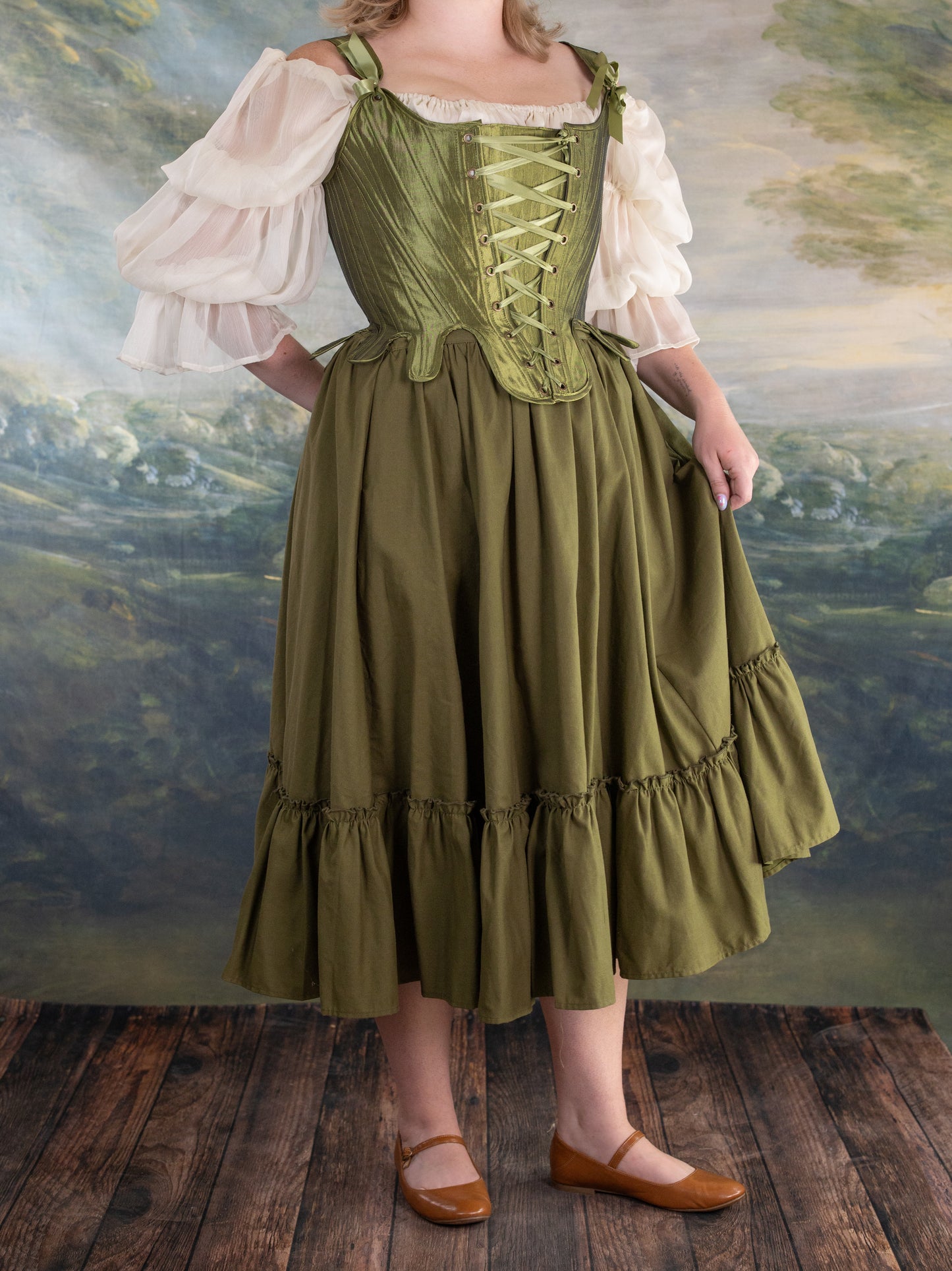 Chartreuse Satin 18th Century Stays