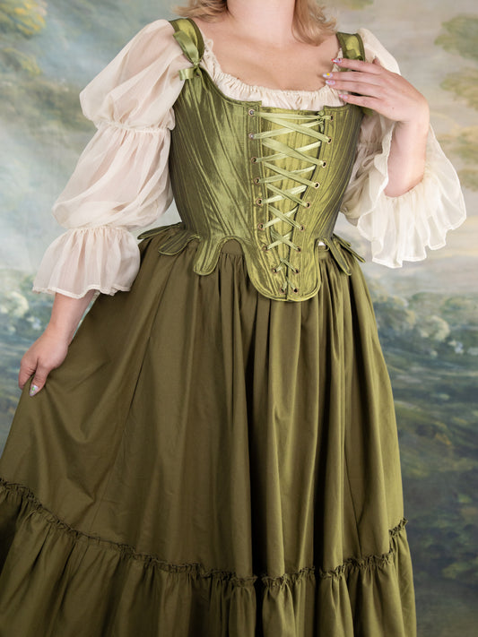 Chartreuse Satin 18th Century Stays