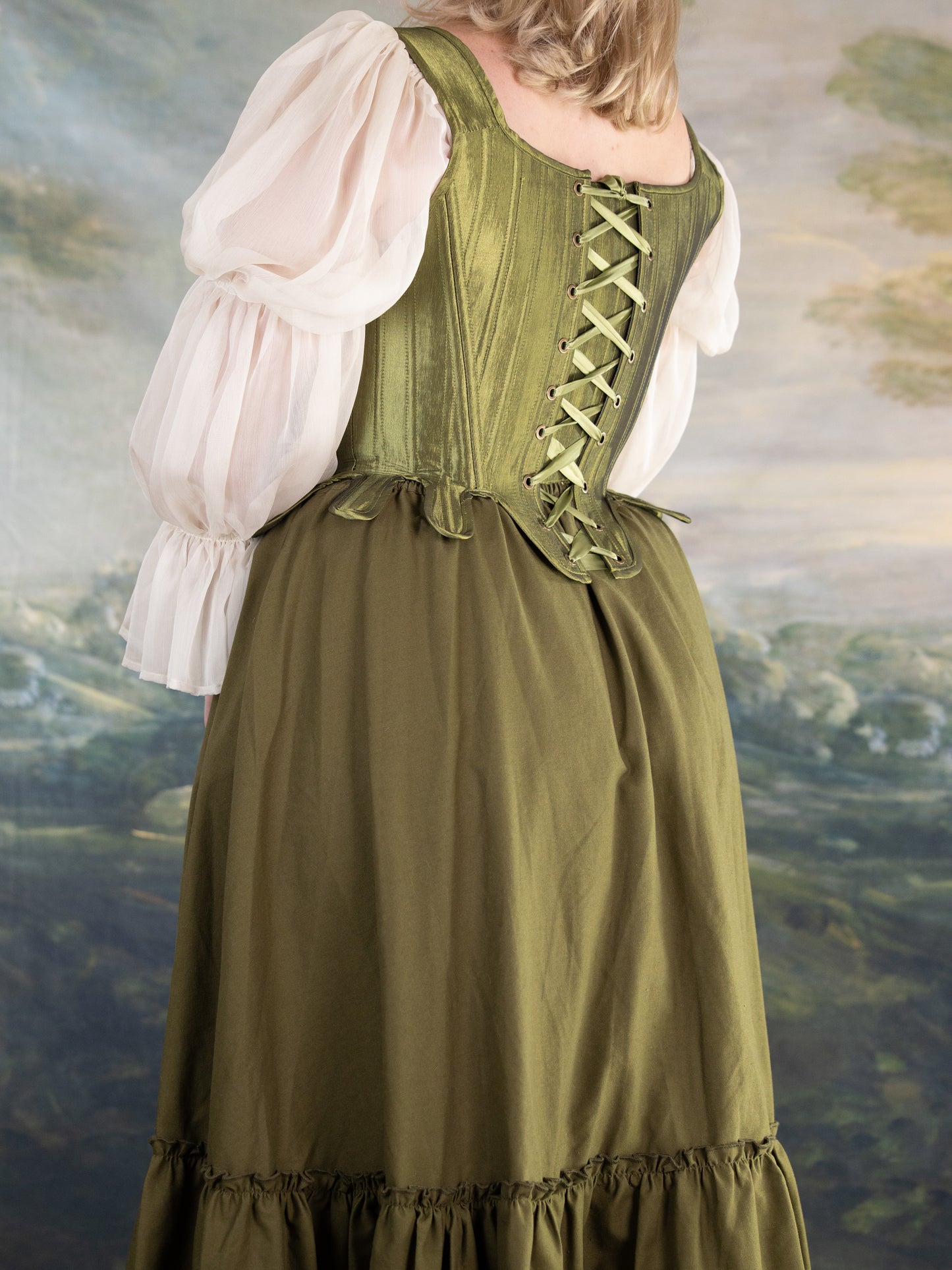 Chartreuse Satin 18th Century Stays