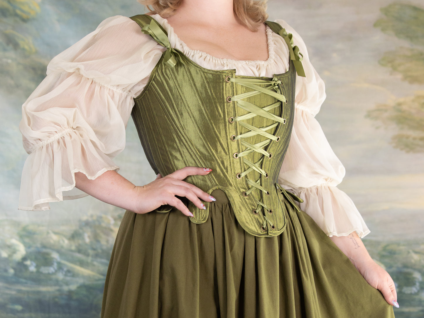 Chartreuse Satin 18th Century Stays