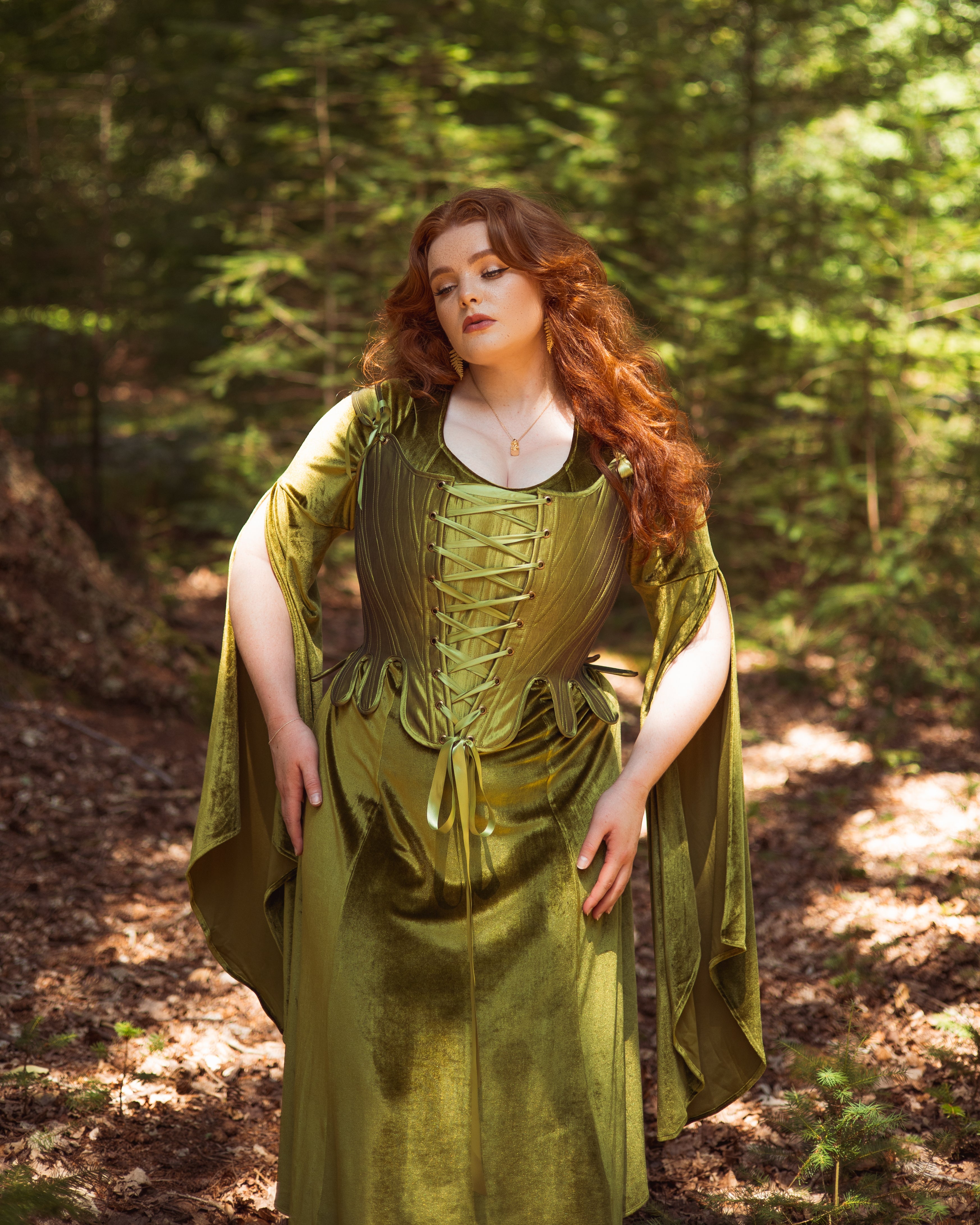 Chartreuse Velvet Bell Sleeve Dress – French Meadows