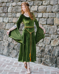 Chartreuse Velvet Bell Sleeve Dress