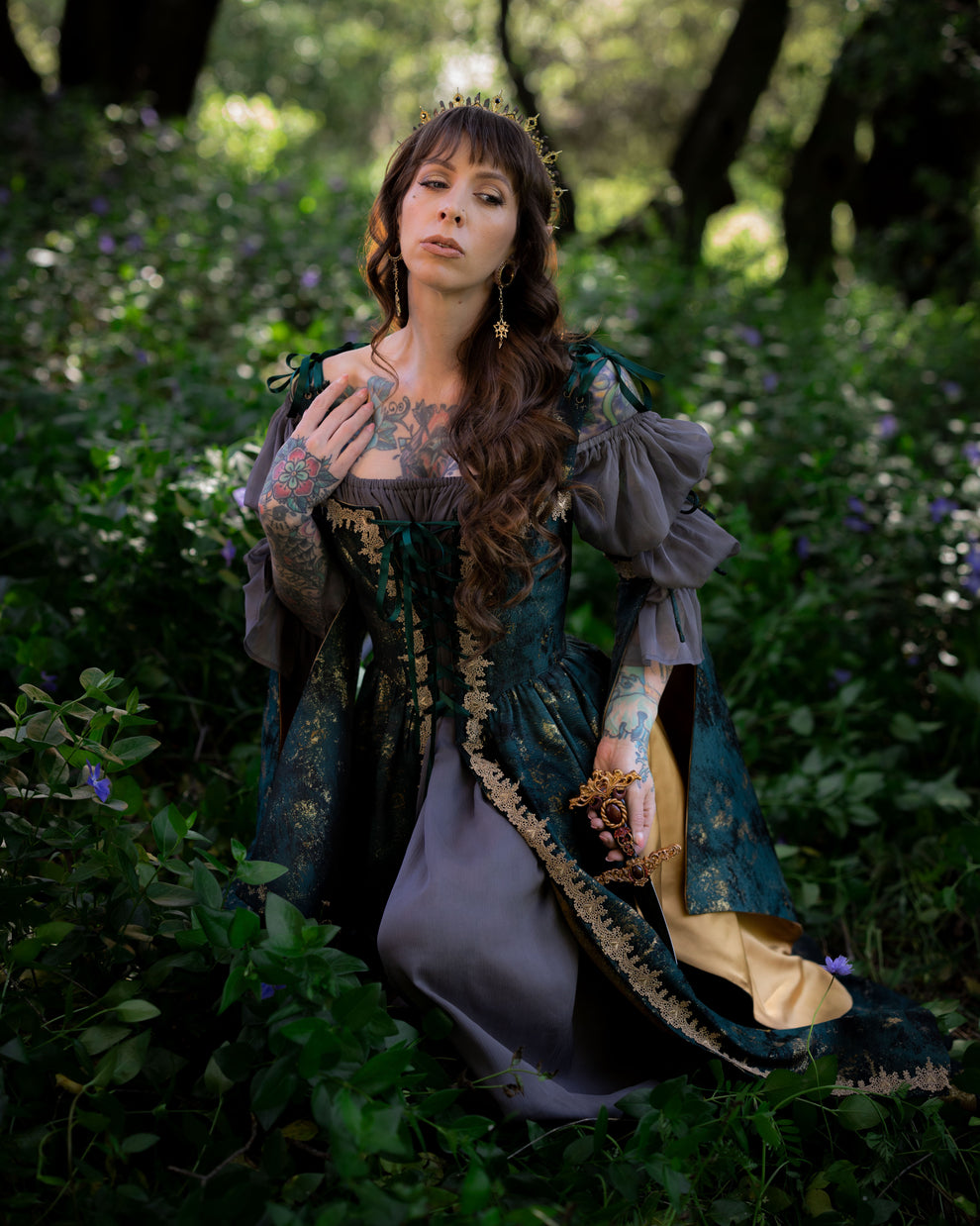 Dark Green Jacquard Corset Dress