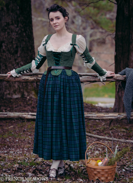 Blue and Green Plaid Midi Skirt