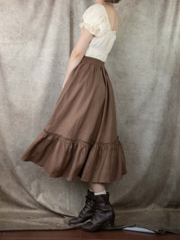 Brown Linen Ruffle Skirt