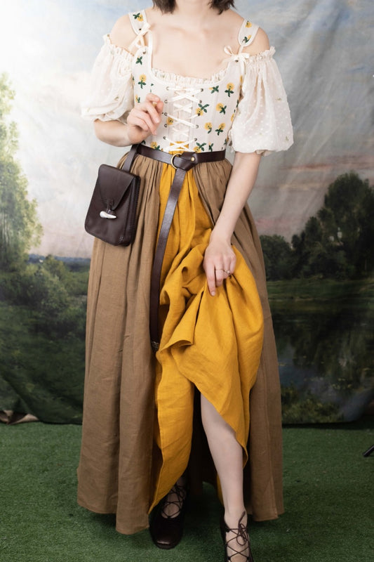 Handmade Ivory Dandelion Linen Corset Dress