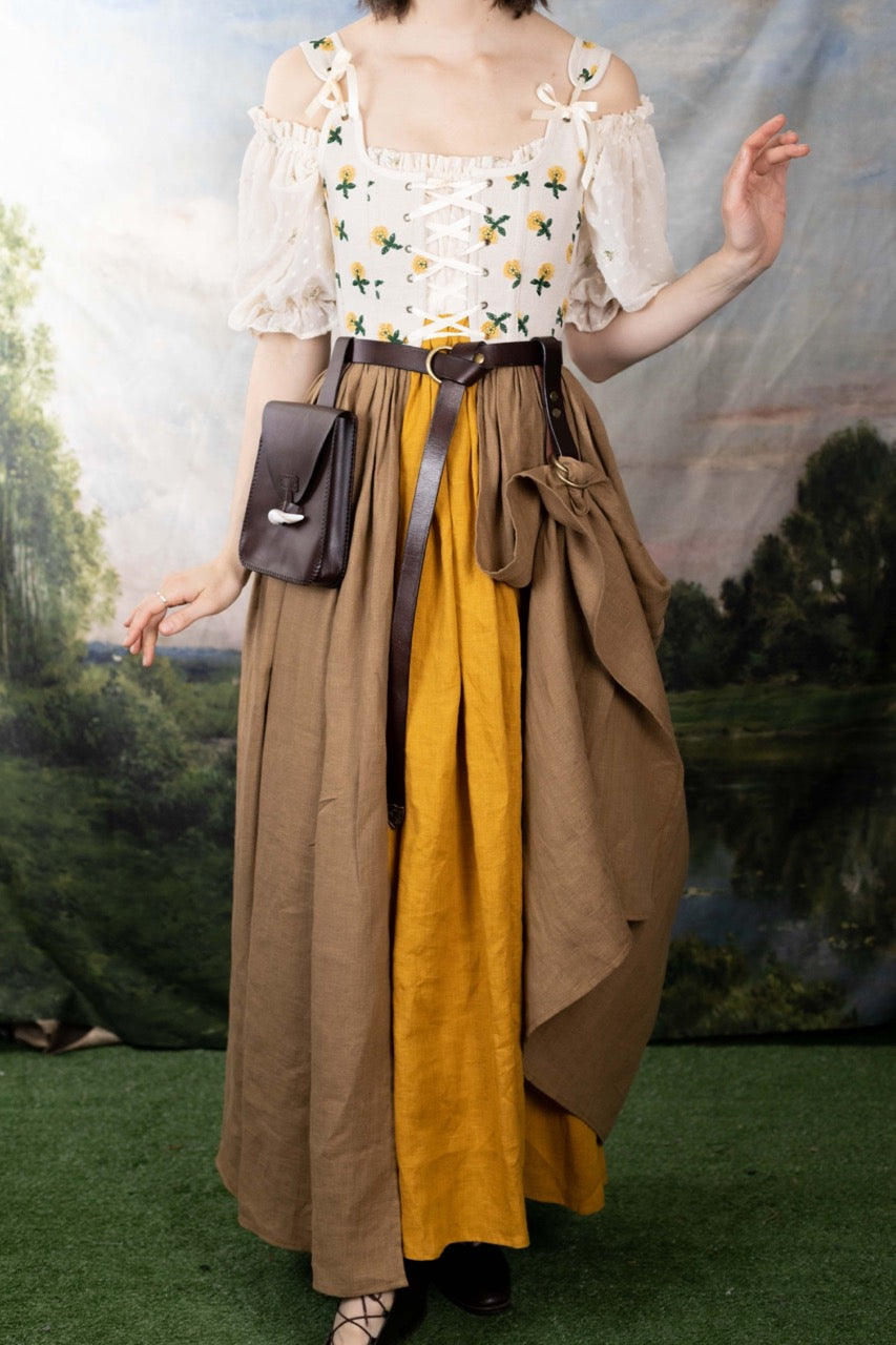 Handmade Ivory Dandelion Linen Corset Dress 22