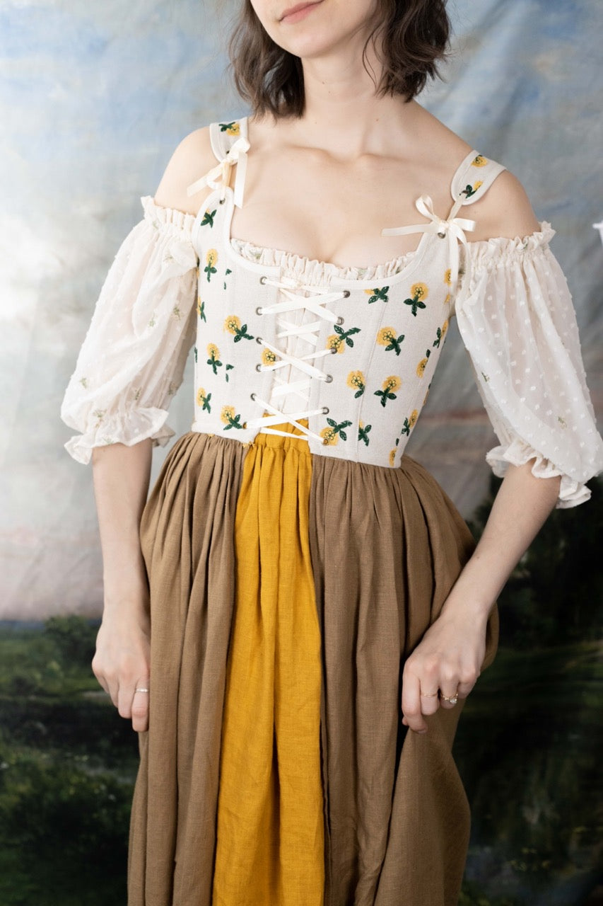 Handmade Ivory Dandelion Linen Corset Dress