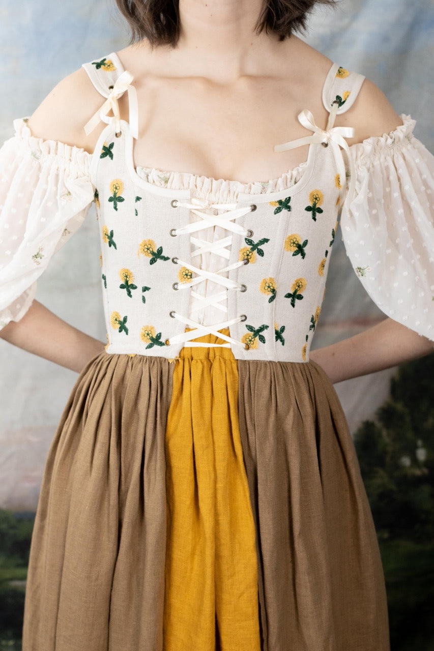Handmade Ivory Dandelion Linen Corset Dress