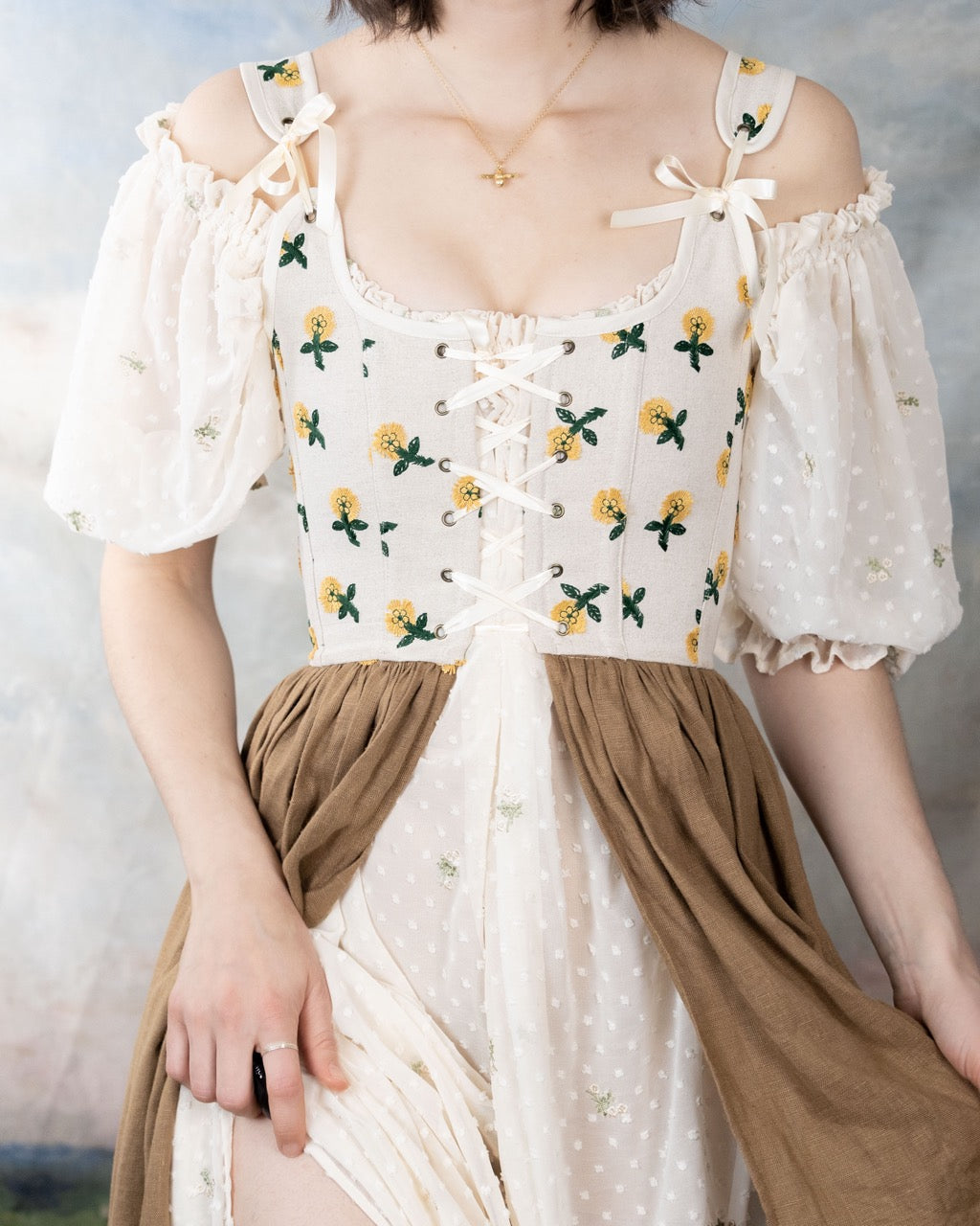 Handmade Ivory Dandelion Linen Corset Dress 22
