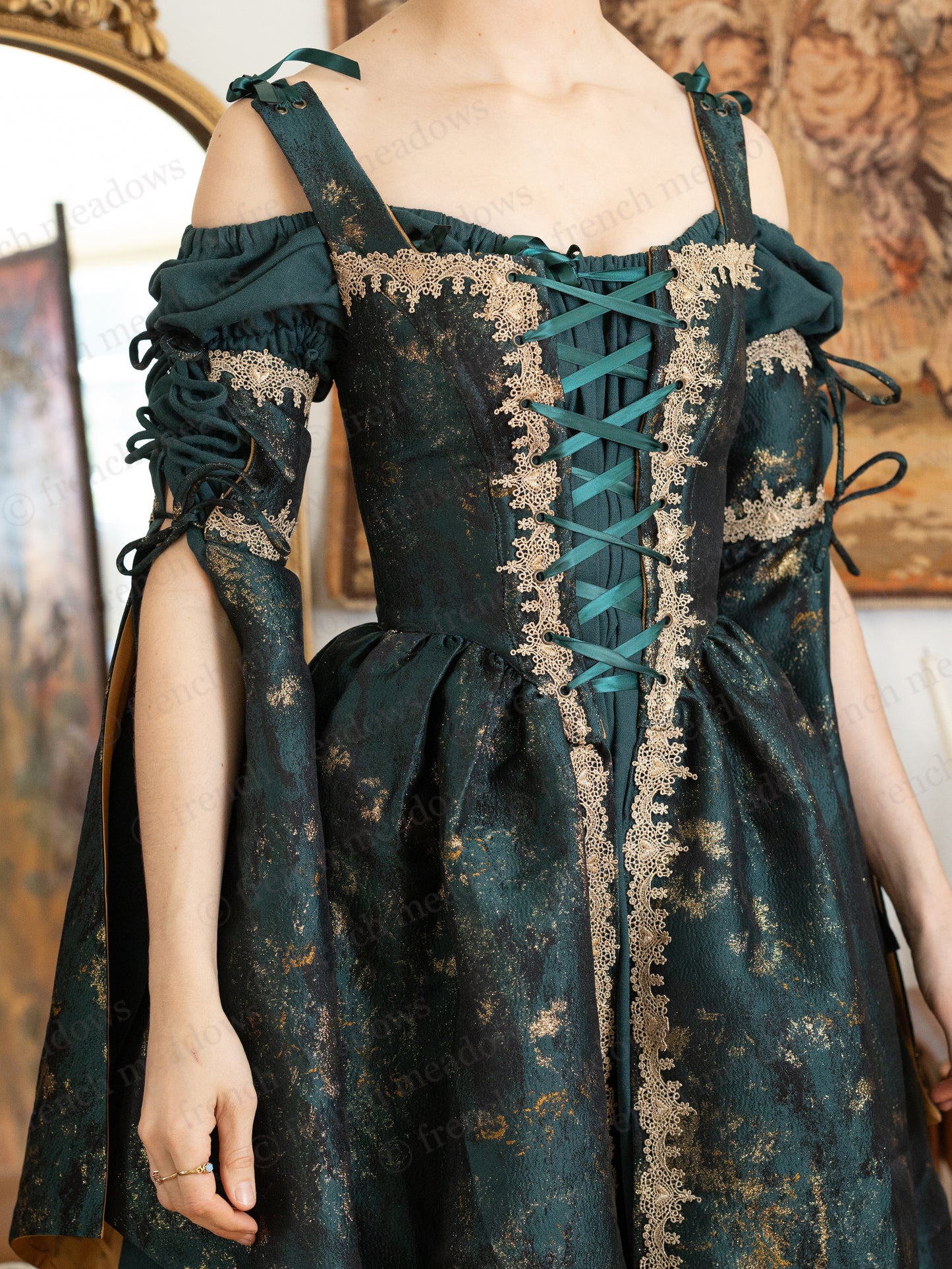 Dark Green Jacquard Corset Dress