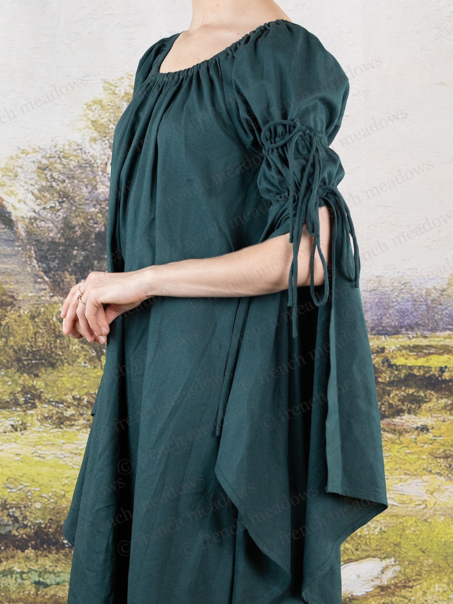 Dark Green Linen Bell Sleeve Chemise