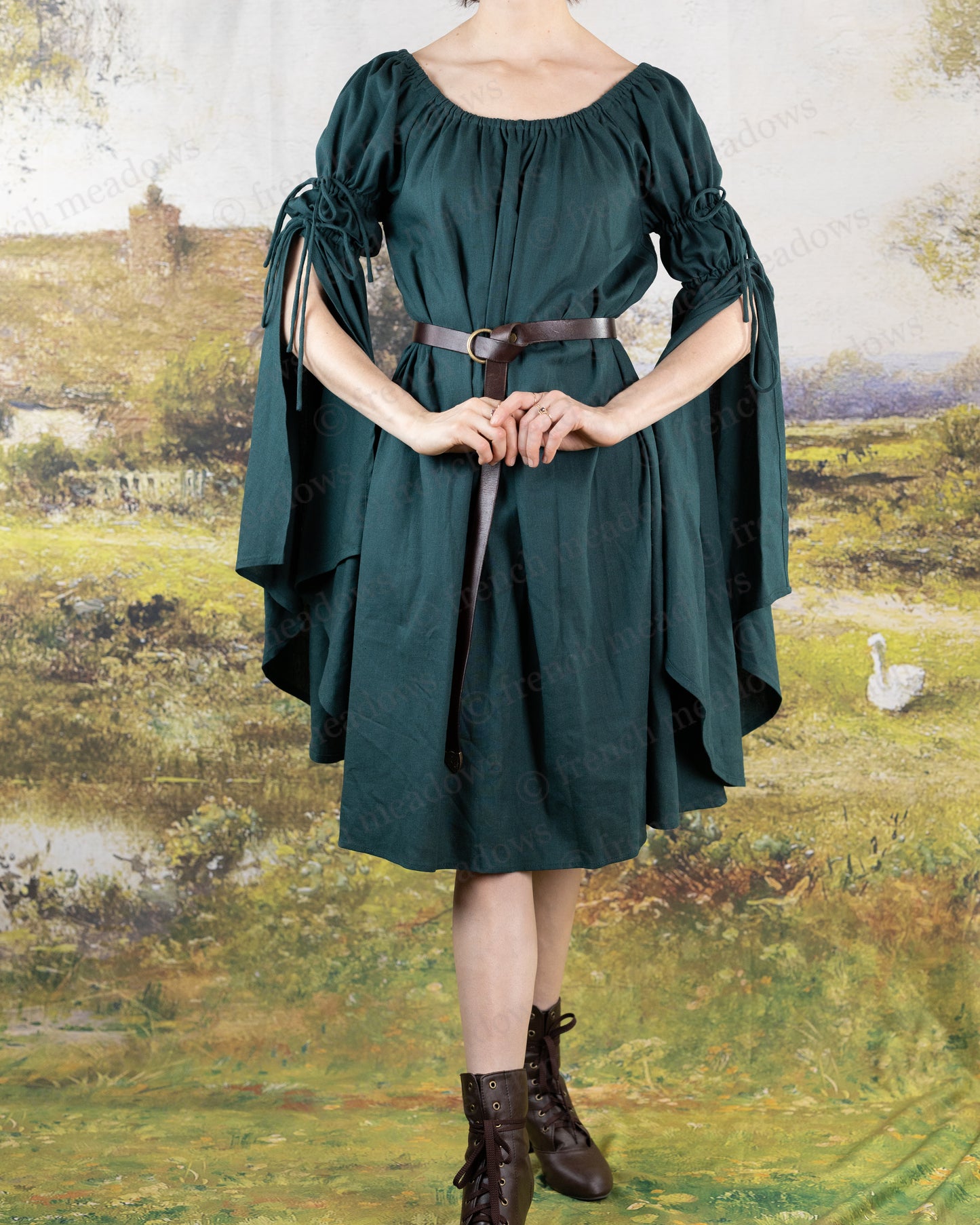 Dark Green Linen Bell Sleeve Chemise