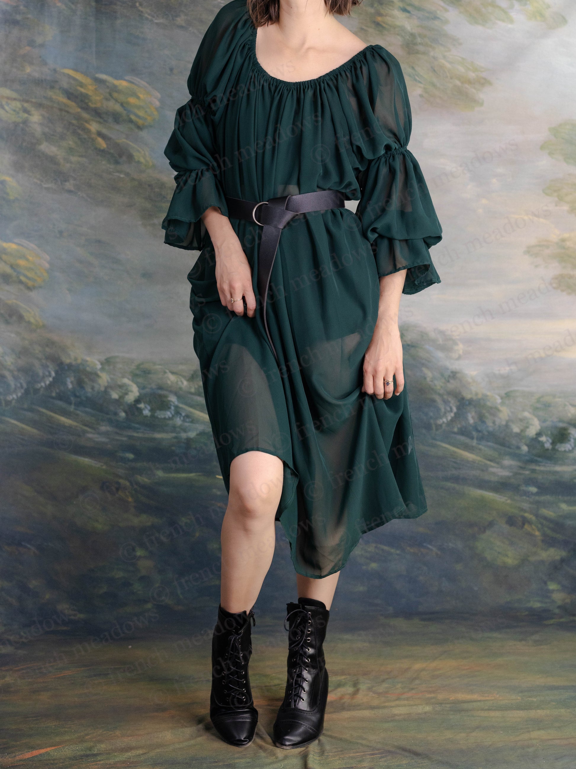 Dark Green Chiffon Chemise | Sheer Renaissance Faire Dress French Meadows Dark Green Chiffon Chemise | Sheer Renaissance Faire Dress French Meadows