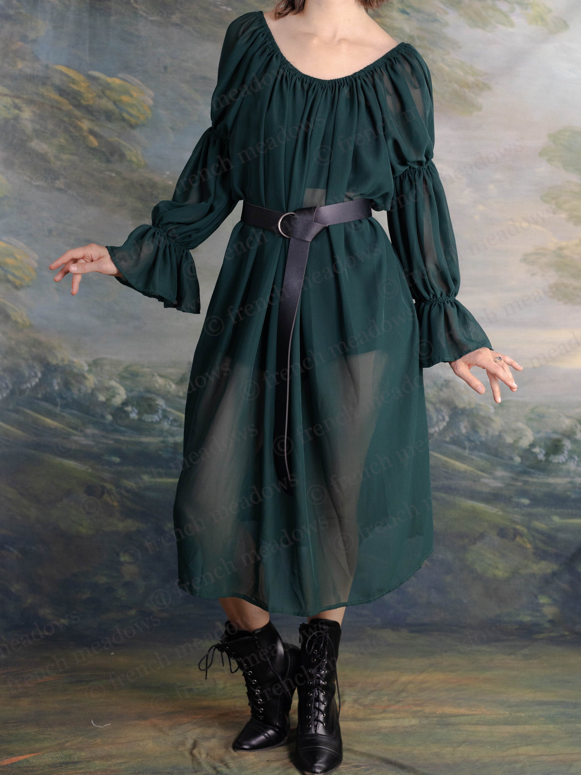 Dark Green Chiffon Chemise | Sheer Renaissance Faire Dress French Meadows Dark Green Chiffon Chemise | Sheer Renaissance Faire Dress French Meadows