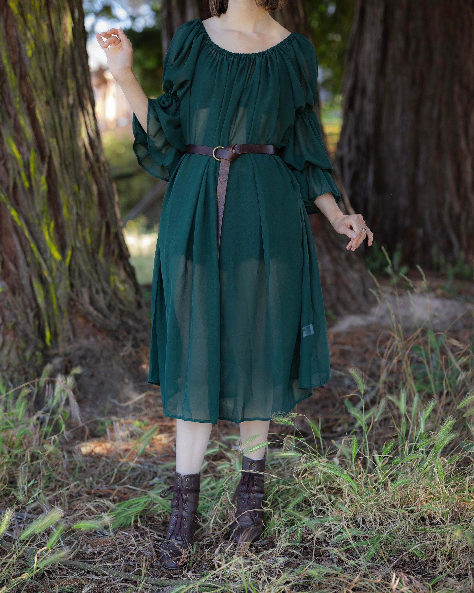 Dark Green Chiffon Chemise | Sheer Renaissance Faire Dress French Meadows Dark Green Chiffon Chemise | Sheer Renaissance Faire Dress French Meadows
